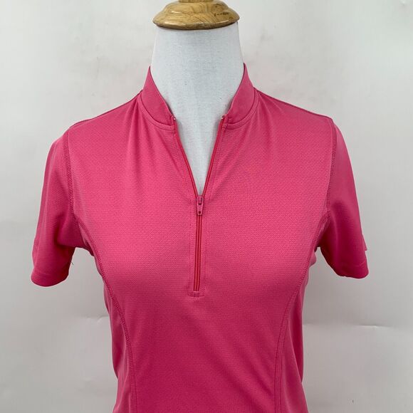 Canari Cycling Shirt Women S Pink Quarter Zip Mock Neck Short Sleeve Back Pocket - Picture 3 of 12